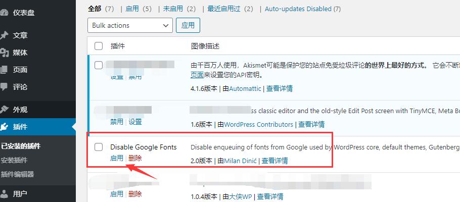 wordpress网页加载太慢了,教你如何解决-seo教程,启用Disable Google Fonts插件,wordpress网页加载太慢了,教你如何解决,第11张