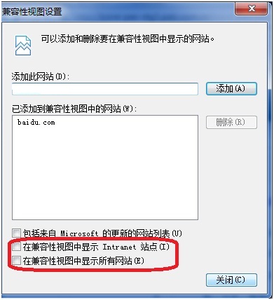 浅析网页meta标签中http-equiv属性的属性值X-UA-Compatible-seo教程,勾选兼容性视图中显示所有网站(E),浅析网页meta标签中http,第5张