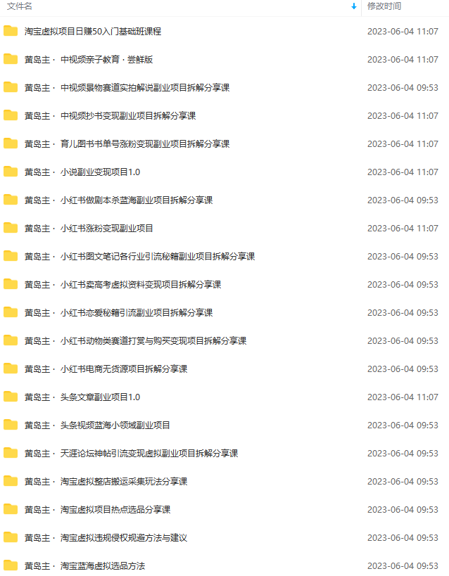 黄岛主副业多套热门项目合集：日入几十到几百不等（完整教程+资料+素材）-小编推荐
