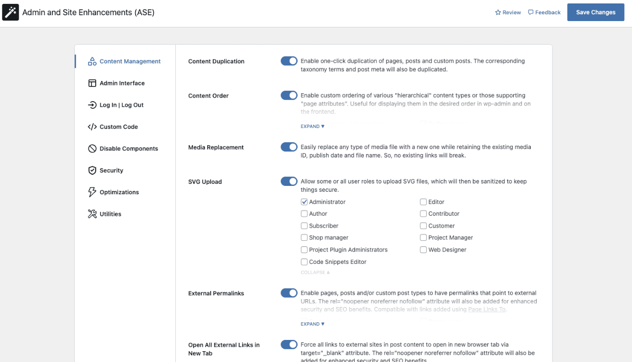 分享一款国外免费的wordpress优化插件：Admin and Site Enhancements (ASE)-小编推荐
