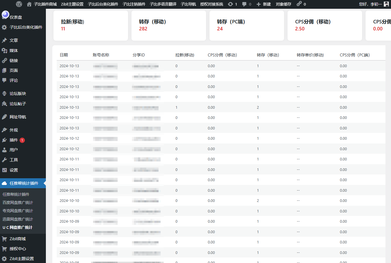WordPress任推帮网盘拉新数据统计插件-小编推荐