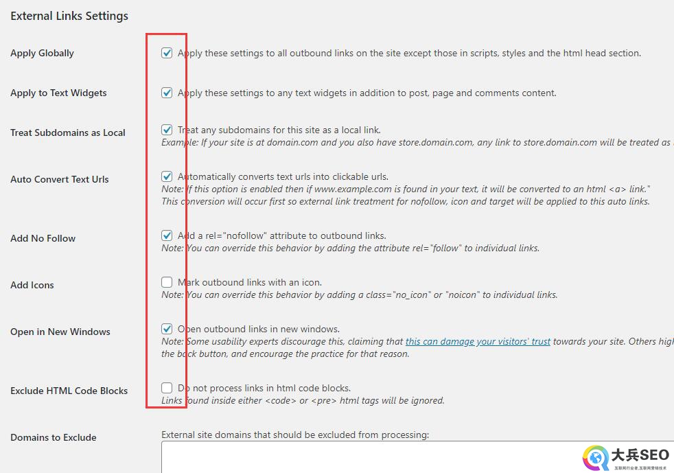 wrodpress如何给站内所有外链自动加nofollow属性-seo教程,Sem External Links自动添加nofollow属性插件设置,wrodpress如何给站内所有外链自动加nofollow属性,第5张